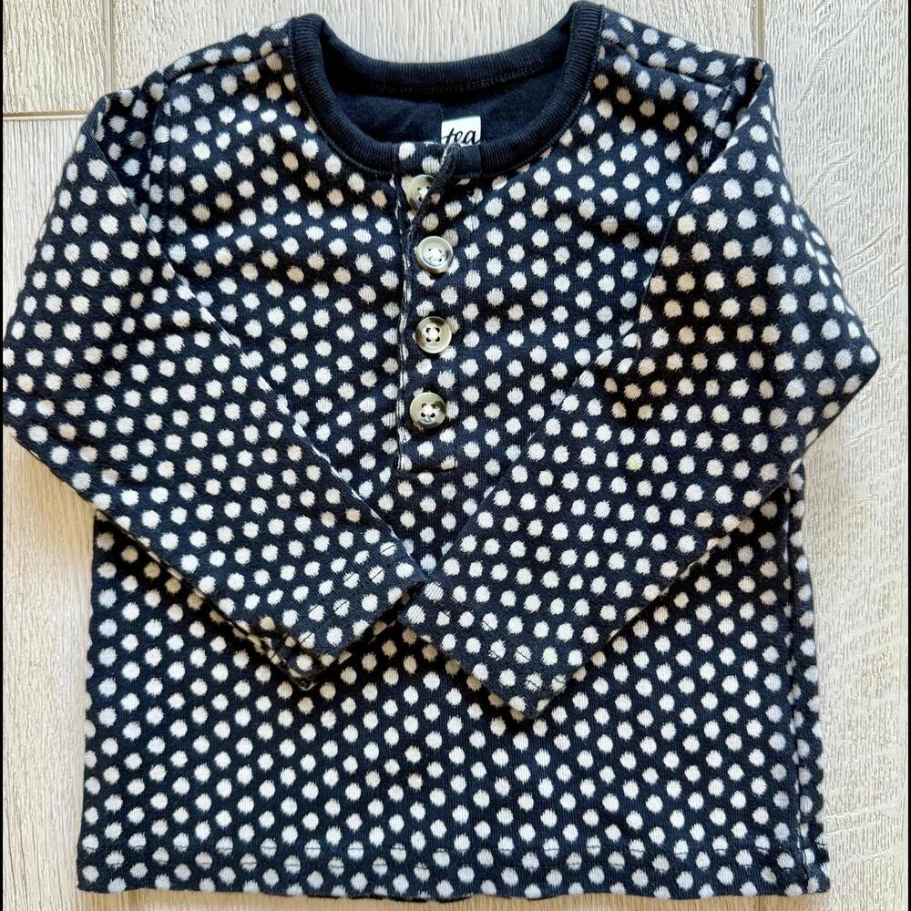 Tea Collection Baby Girl Cardigan – Black & Cream Polka Dot – 9–12M